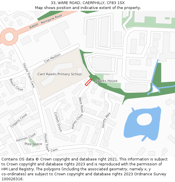 33, WARE ROAD, CAERPHILLY, CF83 1SX: Location map and indicative extent of plot