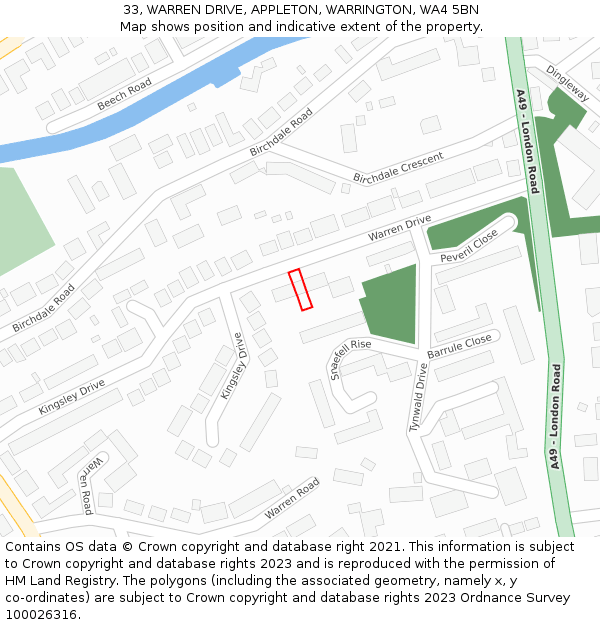 33, WARREN DRIVE, APPLETON, WARRINGTON, WA4 5BN: Location map and indicative extent of plot