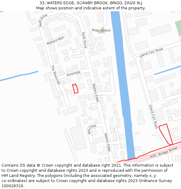33, WATERS EDGE, SCAWBY BROOK, BRIGG, DN20 9LJ: Location map and indicative extent of plot