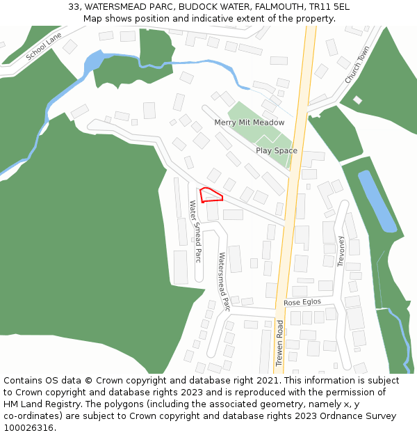 33, WATERSMEAD PARC, BUDOCK WATER, FALMOUTH, TR11 5EL: Location map and indicative extent of plot