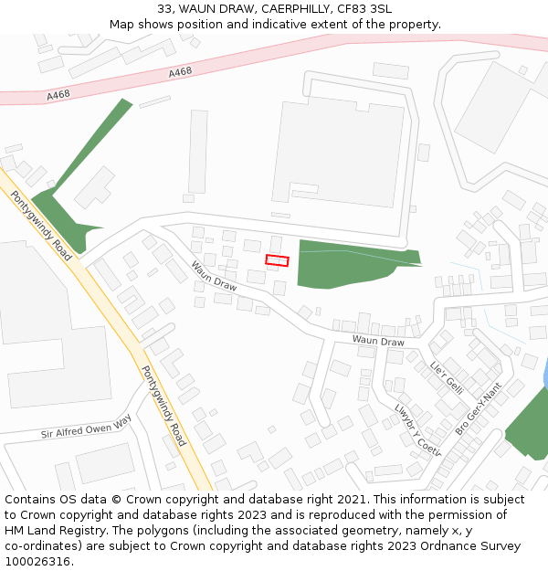 33, WAUN DRAW, CAERPHILLY, CF83 3SL: Location map and indicative extent of plot