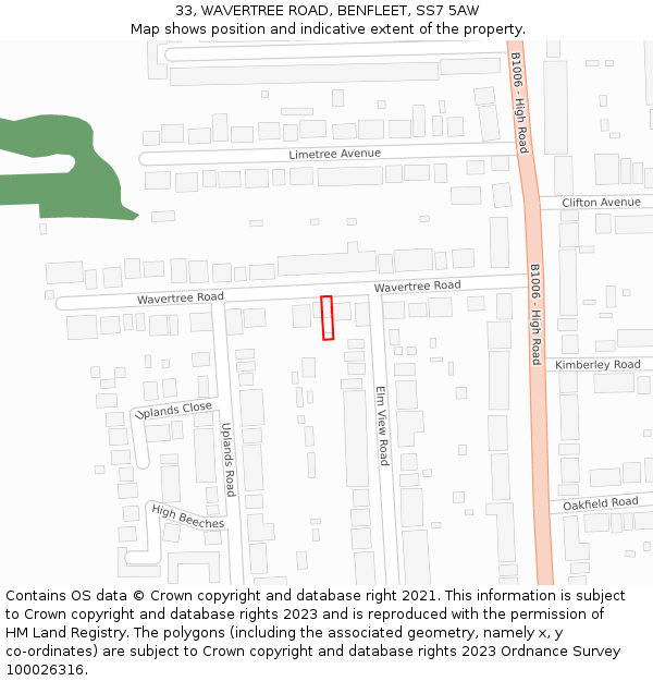 33, WAVERTREE ROAD, BENFLEET, SS7 5AW: Location map and indicative extent of plot