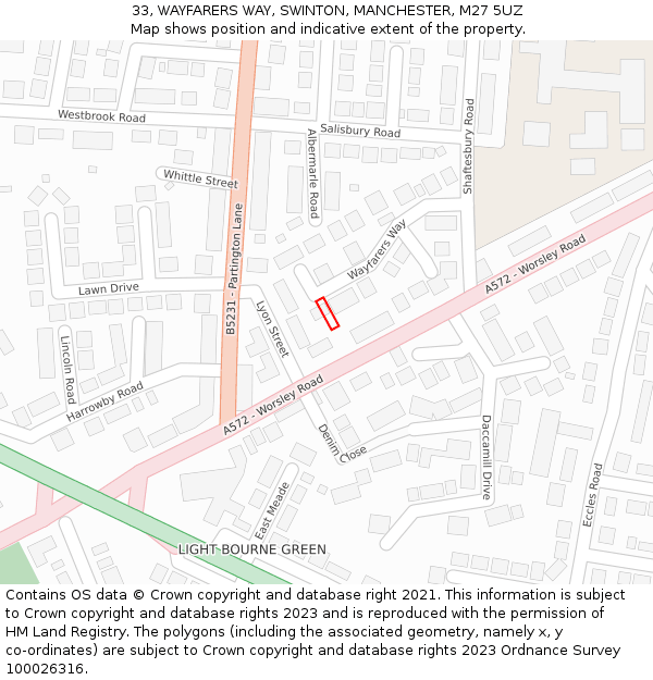 33, WAYFARERS WAY, SWINTON, MANCHESTER, M27 5UZ: Location map and indicative extent of plot