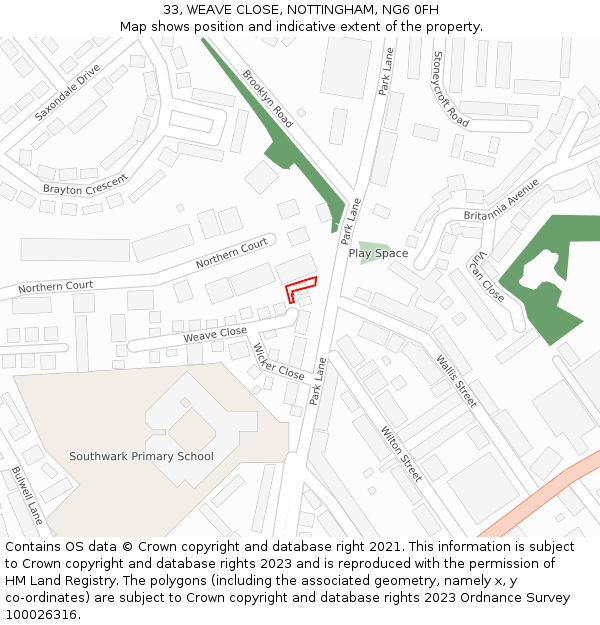 33, WEAVE CLOSE, NOTTINGHAM, NG6 0FH: Location map and indicative extent of plot