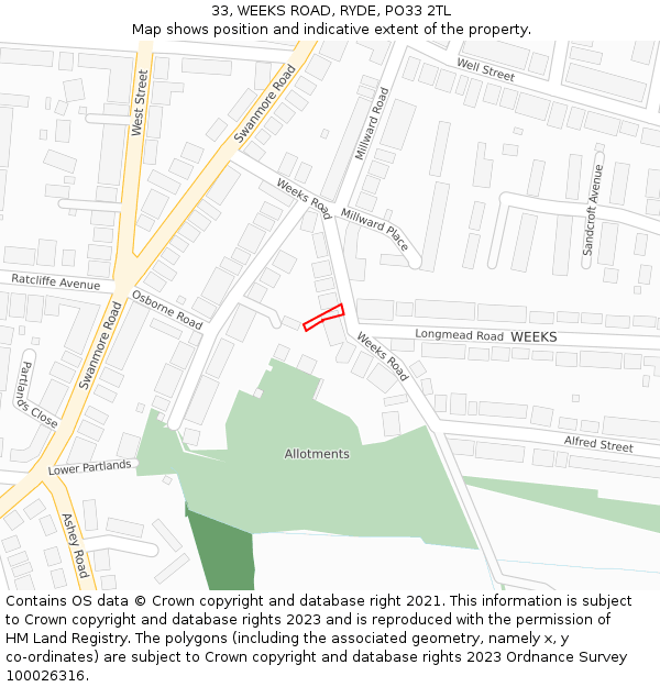 33, WEEKS ROAD, RYDE, PO33 2TL: Location map and indicative extent of plot