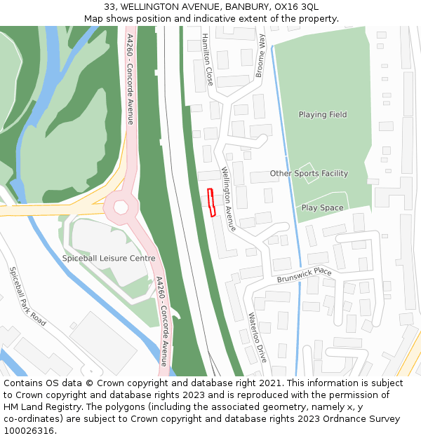 33, WELLINGTON AVENUE, BANBURY, OX16 3QL: Location map and indicative extent of plot