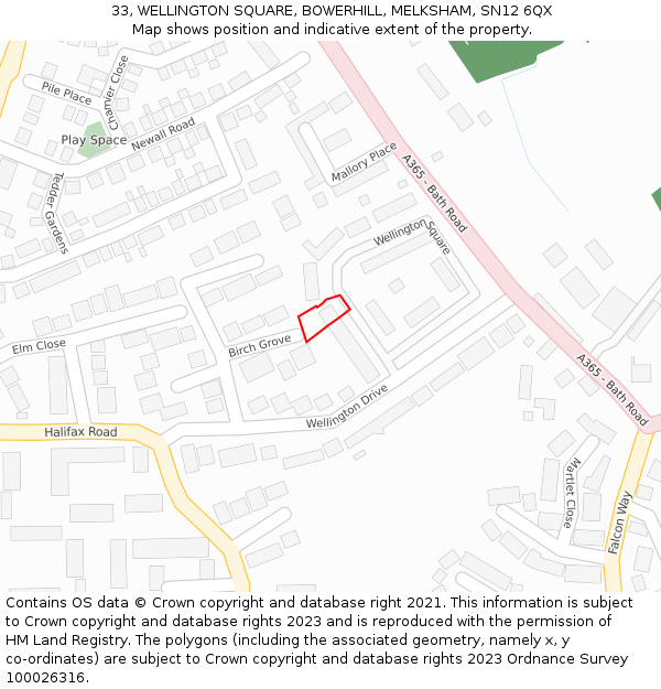 33, WELLINGTON SQUARE, BOWERHILL, MELKSHAM, SN12 6QX: Location map and indicative extent of plot