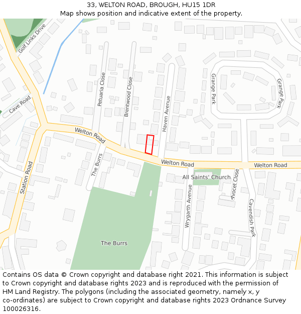 33, WELTON ROAD, BROUGH, HU15 1DR: Location map and indicative extent of plot