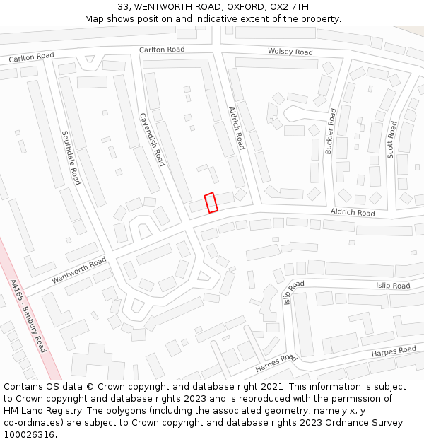 33, WENTWORTH ROAD, OXFORD, OX2 7TH: Location map and indicative extent of plot