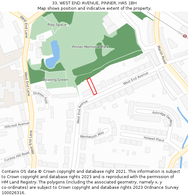 33, WEST END AVENUE, PINNER, HA5 1BH: Location map and indicative extent of plot