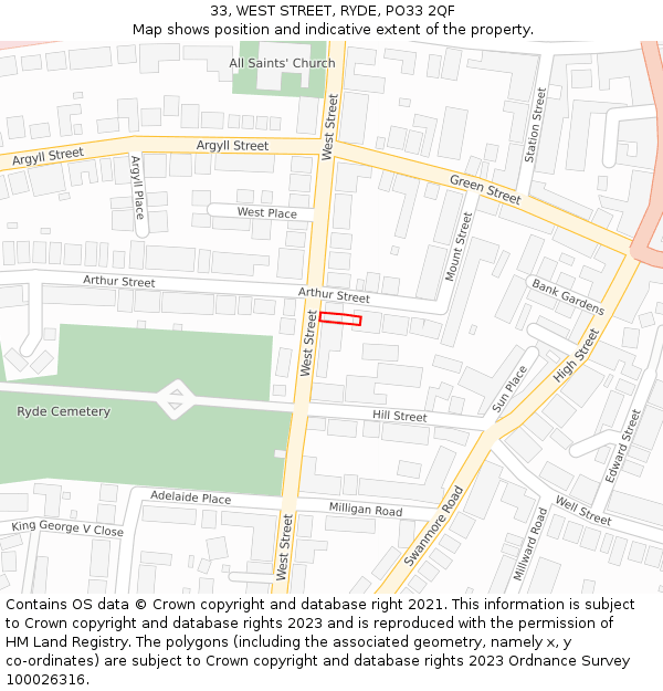 33, WEST STREET, RYDE, PO33 2QF: Location map and indicative extent of plot