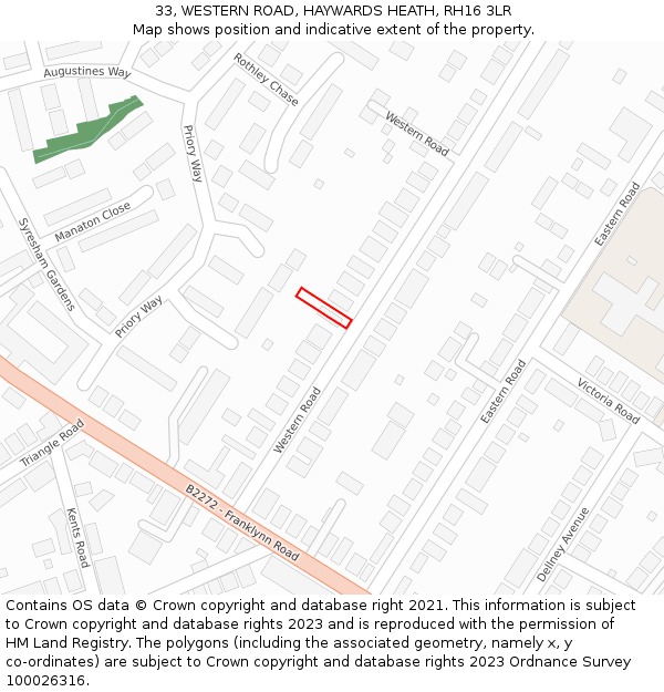 33, WESTERN ROAD, HAYWARDS HEATH, RH16 3LR: Location map and indicative extent of plot