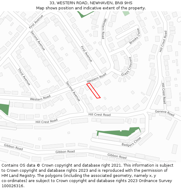 33, WESTERN ROAD, NEWHAVEN, BN9 9HS: Location map and indicative extent of plot