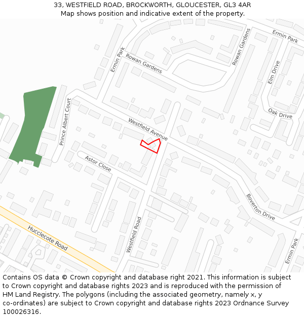 33, WESTFIELD ROAD, BROCKWORTH, GLOUCESTER, GL3 4AR: Location map and indicative extent of plot