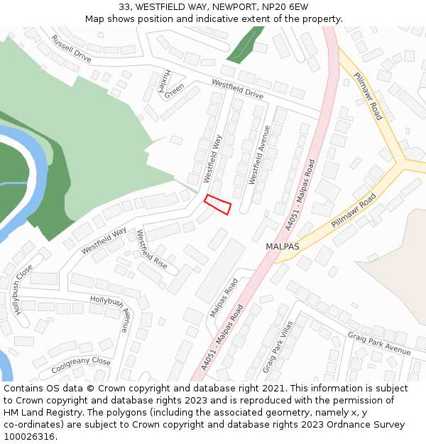 33, WESTFIELD WAY, NEWPORT, NP20 6EW: Location map and indicative extent of plot