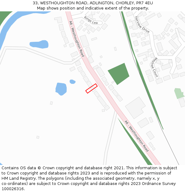 33, WESTHOUGHTON ROAD, ADLINGTON, CHORLEY, PR7 4EU: Location map and indicative extent of plot