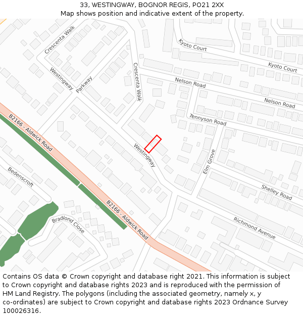 33, WESTINGWAY, BOGNOR REGIS, PO21 2XX: Location map and indicative extent of plot