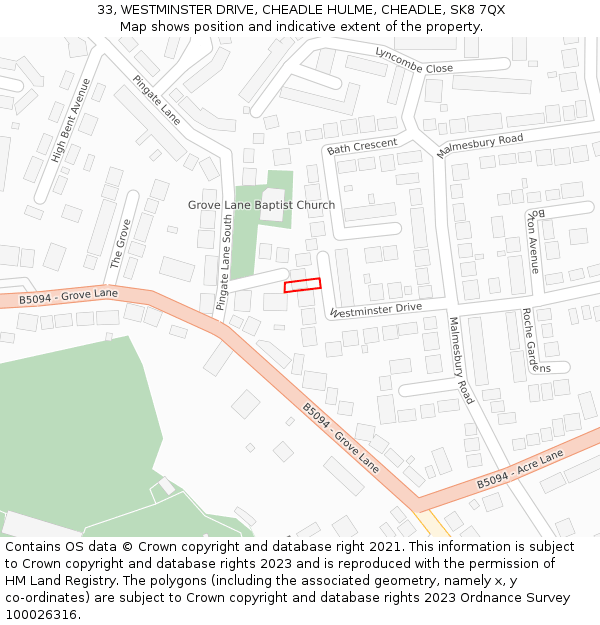 33, WESTMINSTER DRIVE, CHEADLE HULME, CHEADLE, SK8 7QX: Location map and indicative extent of plot