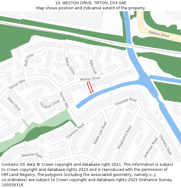 33, WESTON DRIVE, TIPTON, DY4 0AE: Location map and indicative extent of plot