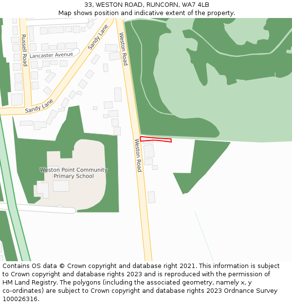 33, WESTON ROAD, RUNCORN, WA7 4LB: Location map and indicative extent of plot