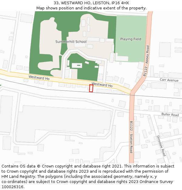 33, WESTWARD HO, LEISTON, IP16 4HX: Location map and indicative extent of plot