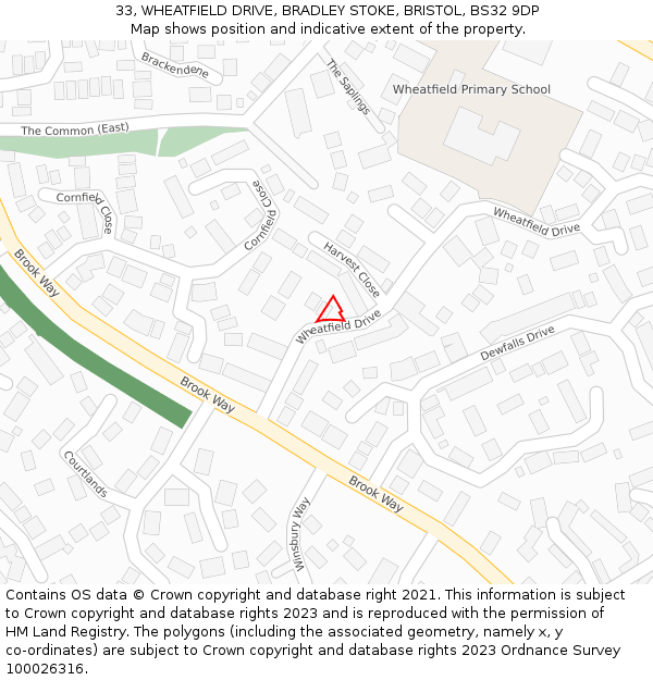 33, WHEATFIELD DRIVE, BRADLEY STOKE, BRISTOL, BS32 9DP: Location map and indicative extent of plot