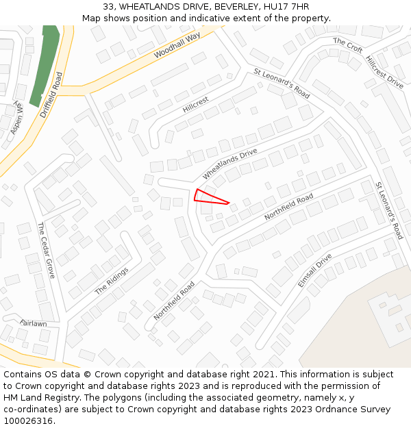 33, WHEATLANDS DRIVE, BEVERLEY, HU17 7HR: Location map and indicative extent of plot