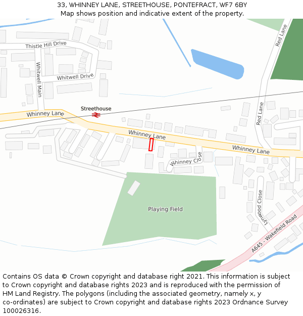 33, WHINNEY LANE, STREETHOUSE, PONTEFRACT, WF7 6BY: Location map and indicative extent of plot