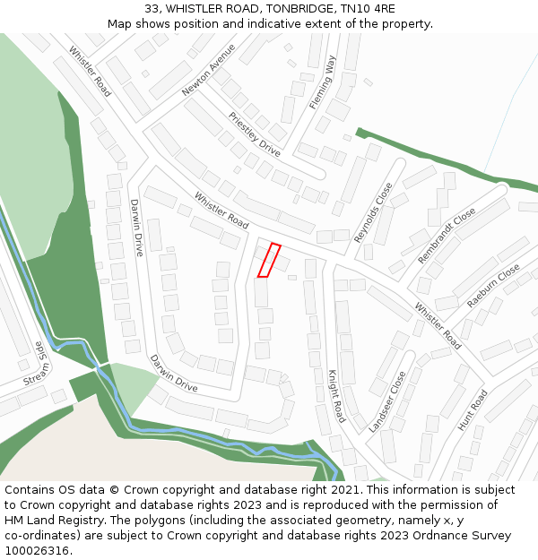 33, WHISTLER ROAD, TONBRIDGE, TN10 4RE: Location map and indicative extent of plot