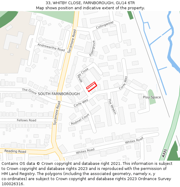 33, WHITBY CLOSE, FARNBOROUGH, GU14 6TR: Location map and indicative extent of plot