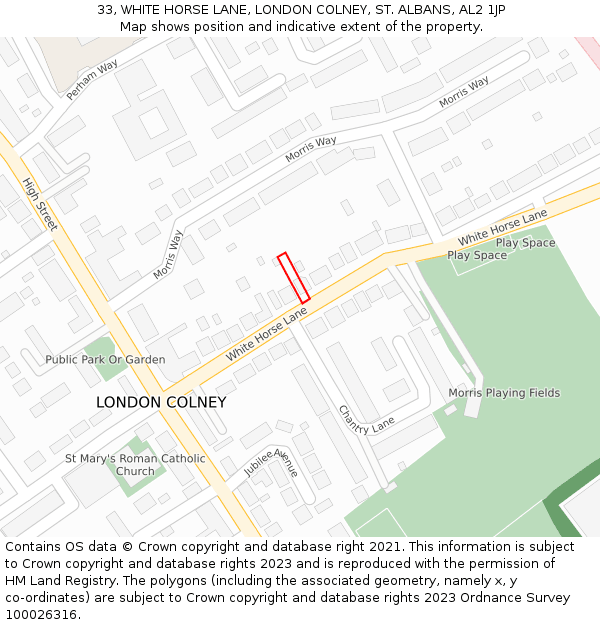 33, WHITE HORSE LANE, LONDON COLNEY, ST. ALBANS, AL2 1JP: Location map and indicative extent of plot