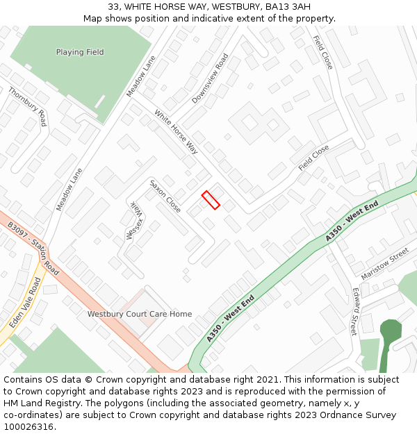 33, WHITE HORSE WAY, WESTBURY, BA13 3AH: Location map and indicative extent of plot