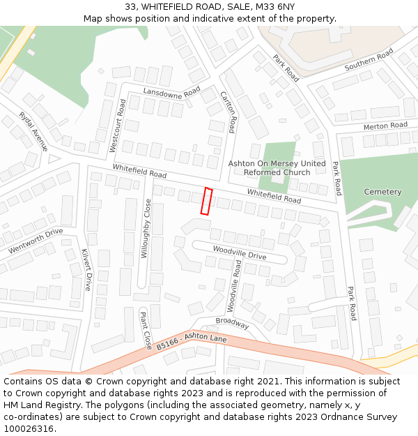 33, WHITEFIELD ROAD, SALE, M33 6NY: Location map and indicative extent of plot