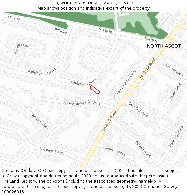 33, WHITELANDS DRIVE, ASCOT, SL5 8LS: Location map and indicative extent of plot