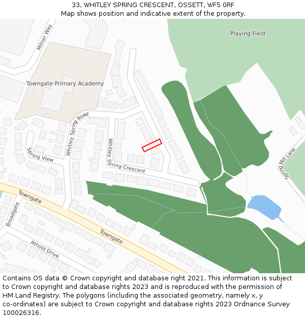 33, WHITLEY SPRING CRESCENT, OSSETT, WF5 0RF: Location map and indicative extent of plot