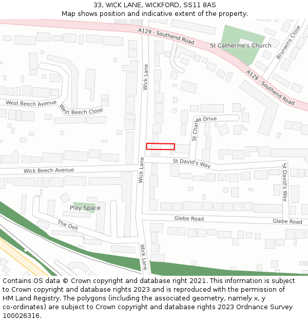 33, WICK LANE, WICKFORD, SS11 8AS: Location map and indicative extent of plot