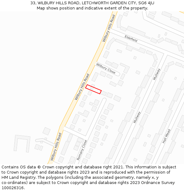 33, WILBURY HILLS ROAD, LETCHWORTH GARDEN CITY, SG6 4JU: Location map and indicative extent of plot