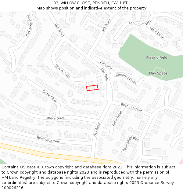 33, WILLOW CLOSE, PENRITH, CA11 8TH: Location map and indicative extent of plot