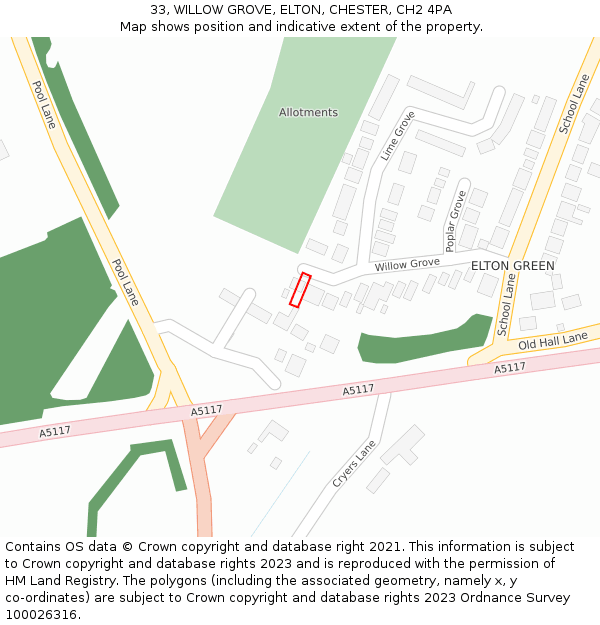 33, WILLOW GROVE, ELTON, CHESTER, CH2 4PA: Location map and indicative extent of plot
