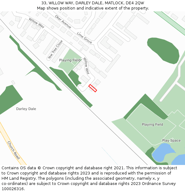 33, WILLOW WAY, DARLEY DALE, MATLOCK, DE4 2QW: Location map and indicative extent of plot