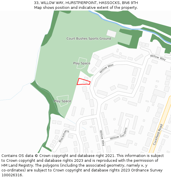 33, WILLOW WAY, HURSTPIERPOINT, HASSOCKS, BN6 9TH: Location map and indicative extent of plot