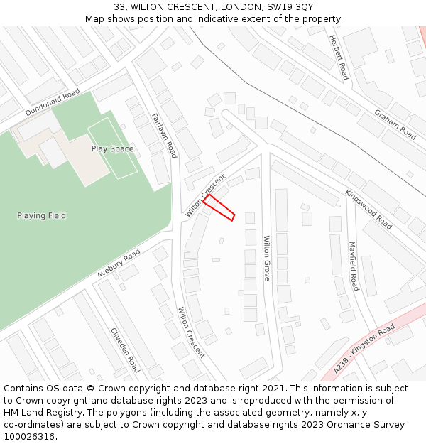 33, WILTON CRESCENT, LONDON, SW19 3QY: Location map and indicative extent of plot