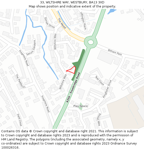 33, WILTSHIRE WAY, WESTBURY, BA13 3XD: Location map and indicative extent of plot