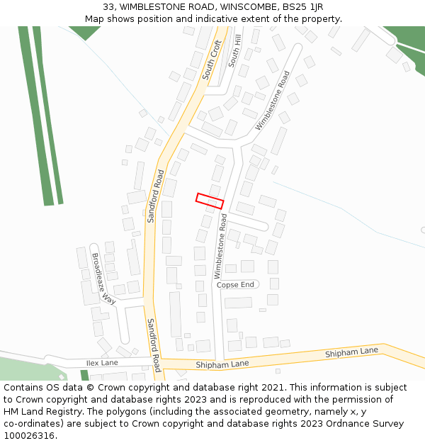 33, WIMBLESTONE ROAD, WINSCOMBE, BS25 1JR: Location map and indicative extent of plot