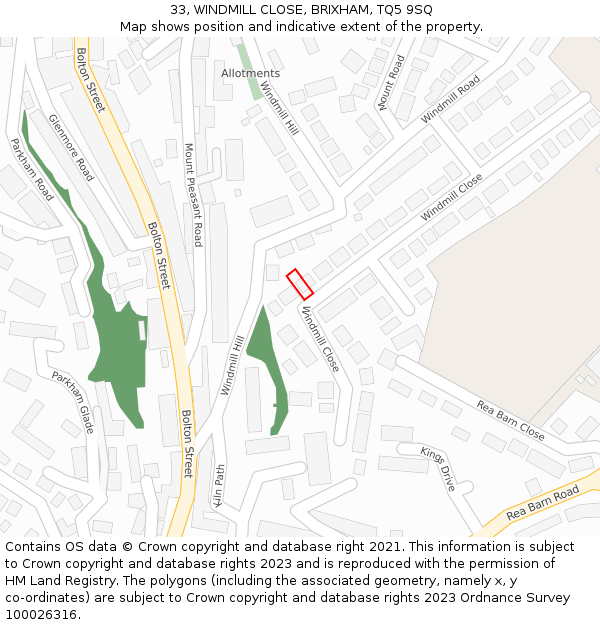 33, WINDMILL CLOSE, BRIXHAM, TQ5 9SQ: Location map and indicative extent of plot