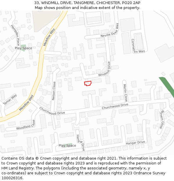 33, WINDMILL DRIVE, TANGMERE, CHICHESTER, PO20 2AP: Location map and indicative extent of plot
