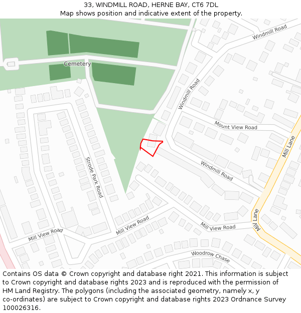 33, WINDMILL ROAD, HERNE BAY, CT6 7DL: Location map and indicative extent of plot