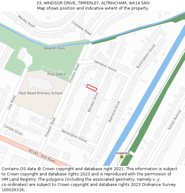 33, WINDSOR DRIVE, TIMPERLEY, ALTRINCHAM, WA14 5AN: Location map and indicative extent of plot