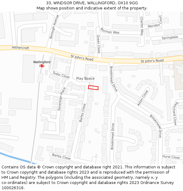 33, WINDSOR DRIVE, WALLINGFORD, OX10 9GG: Location map and indicative extent of plot