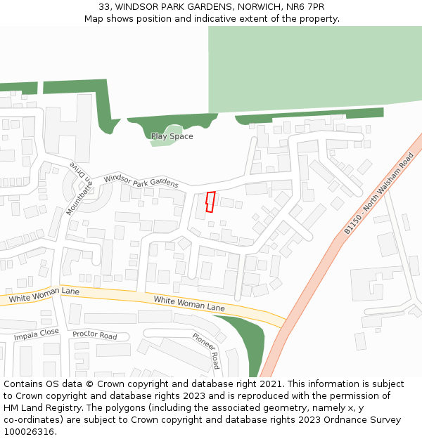 33, WINDSOR PARK GARDENS, NORWICH, NR6 7PR: Location map and indicative extent of plot